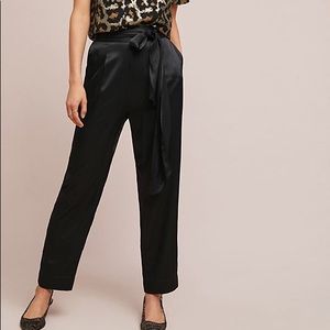 Anthropologie Satin Tie Waist Pants Black